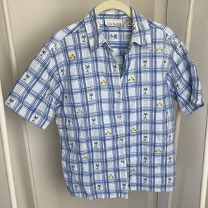 Vintage Casey & Max Floral Plaid Short Sleeve Button Down Shirt | Size Medium